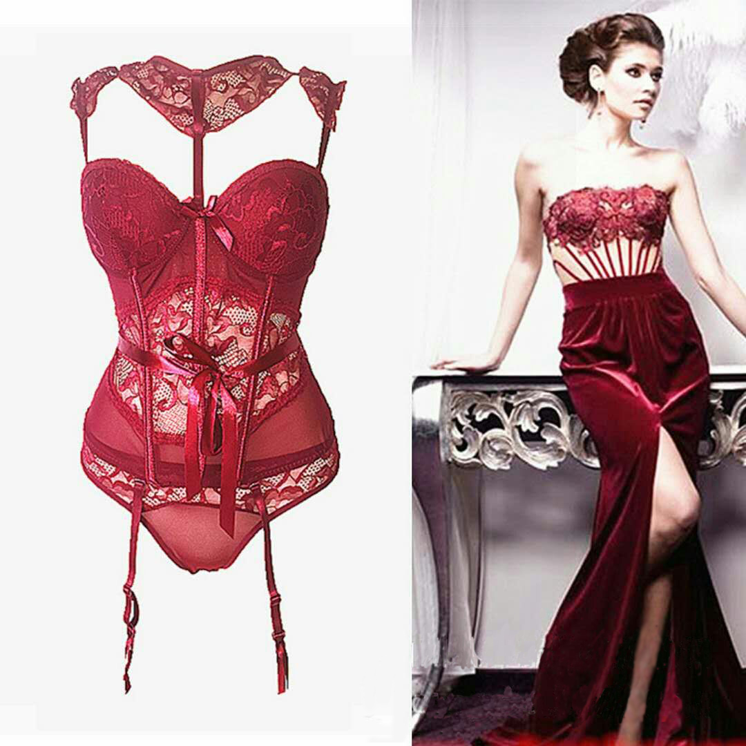 F5389-1Women Sexy Lingerie and Corset Lace Patchwork Push